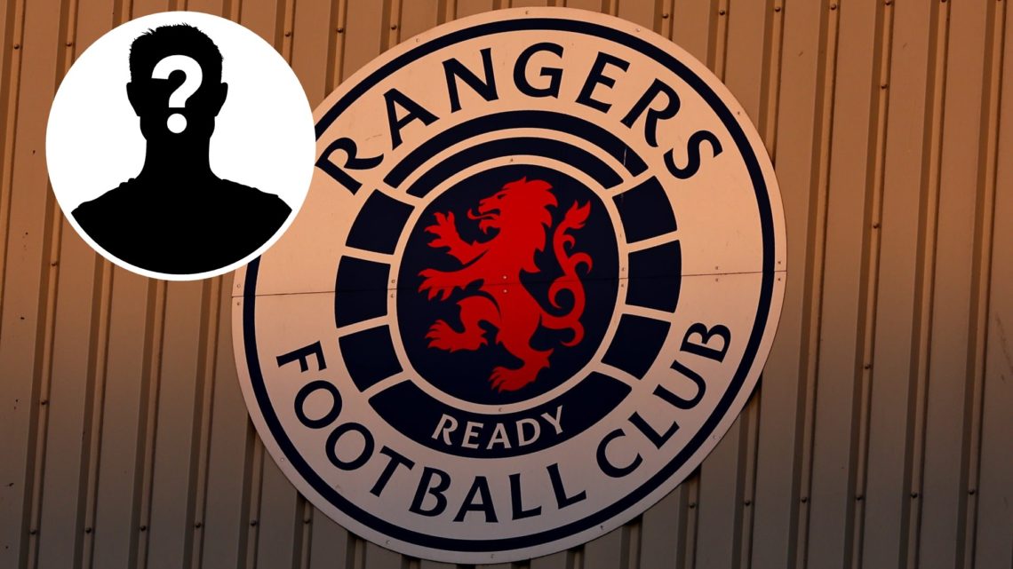 Image of Rangers badge with insert (L) of mystery player