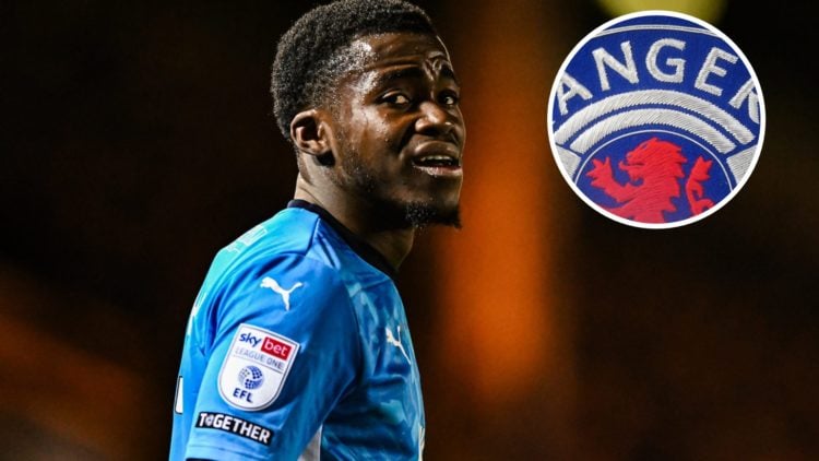 Image of Kwame Poku with inset (R) of Rangers badge.