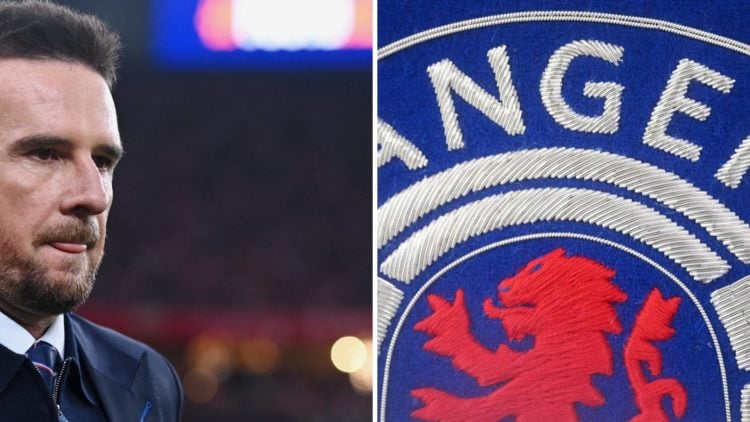 Split image of Barry Ferguson and the Rangers crest (R)