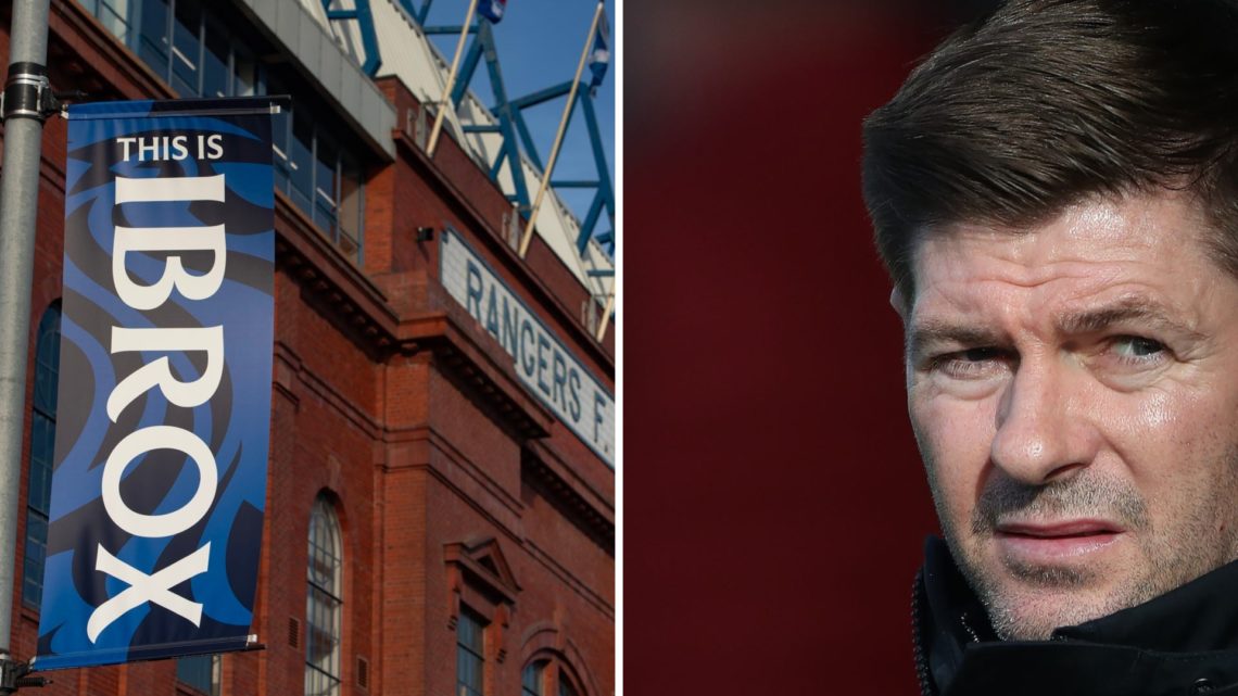 Split image of Ibrox (L) and Steven Gerrard (R).