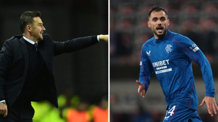 Split image of Barry Ferguson and Nedim Bajrami (R).