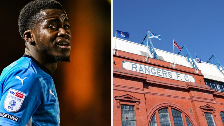 Split image of Kwame Poku and Ibrox stadium