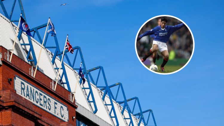Image of Ibrox with inset (R) of Mikel Arteta.