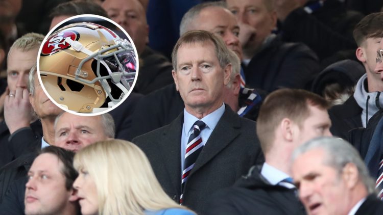 Image of Dave King with inset (L) of San Francisco 49ers helmet.