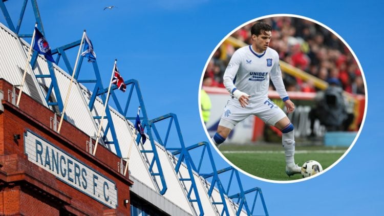 Image of Ibrox. with inset of Ianis Hagi (R)