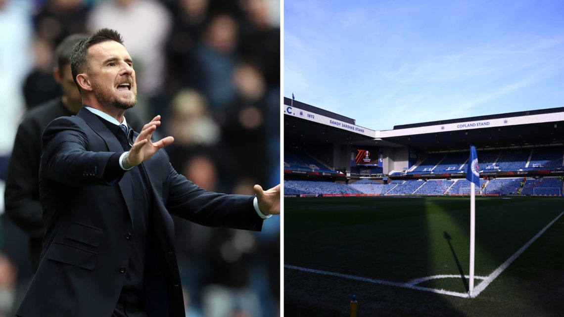 Split image of Barry Ferguson with Ibrox (R)