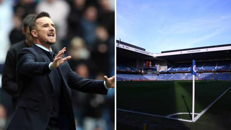 Split image of Barry Ferguson with Ibrox (R)