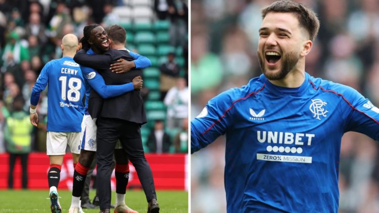 Split image of Barry Ferguson and Clinton Nsiala with Nicolas Raskin (R).