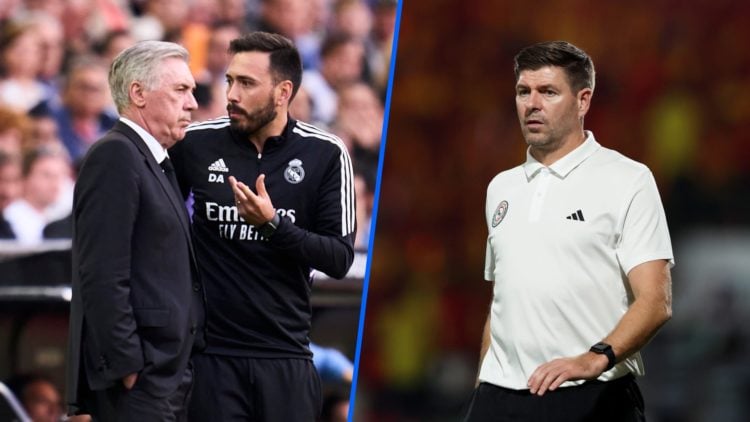 Image of Davide Ancelotti with Carlo Ancelotti (left) and Steven Gerrard (right)
