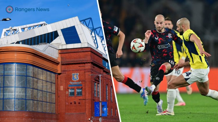 Split image of Ibrox (L) with Vaclav Cerny (R).