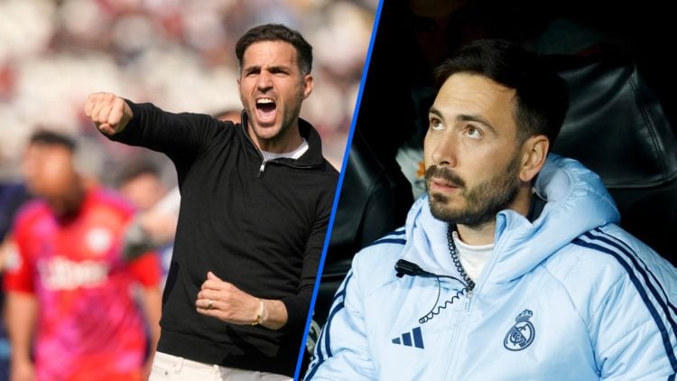 Split image of Cesc Fabregas hands (left) and Davide Ancelotti (right).