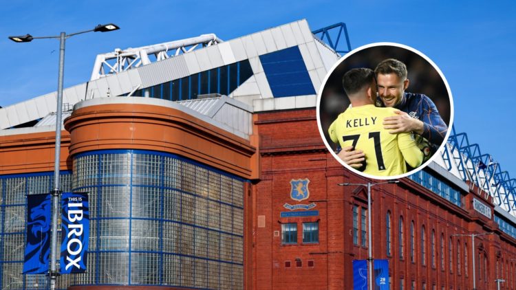 Image of Ibrox stadium with inset (R) of Jack Butland.