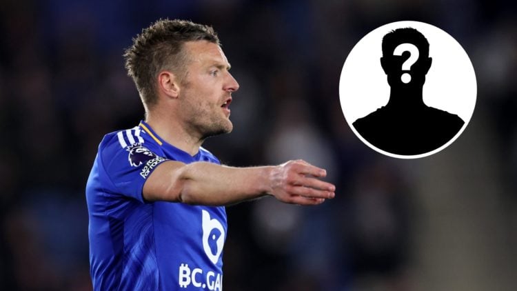 Image of Jamie Vardy with inset (R) of a mystery player.