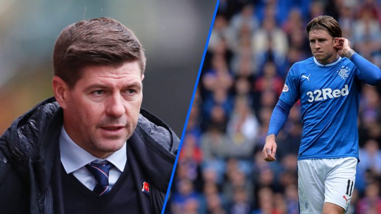 Split image of Steven Gerrard as Rangers manager (left) and Josh Windass whilst playing for Rangers (right)