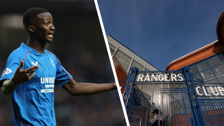 Split image of Mohamed Diomande (L) and Ibrox (R).