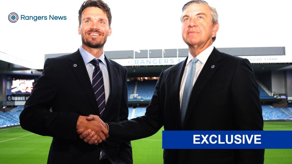 Andrew Cavenagh and Danny Rohl at Ibrox, home of Rangers.