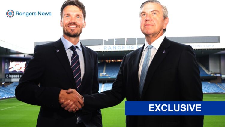 Andrew Cavenagh and Danny Rohl at Ibrox, home of Rangers.