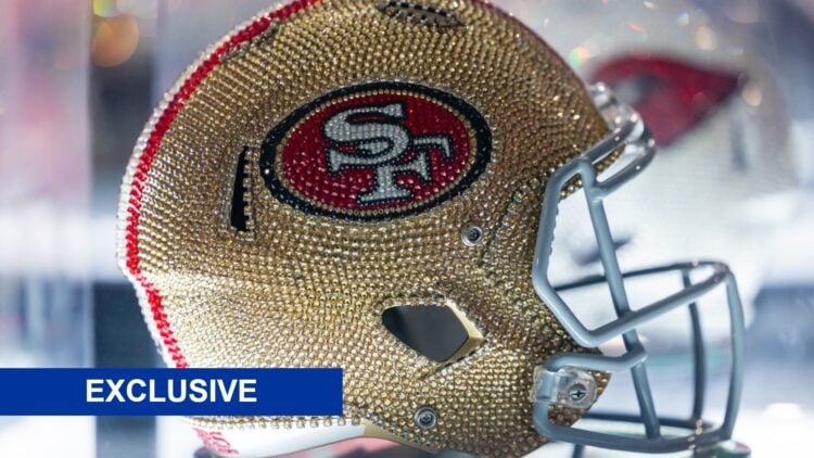 San Francisco 49ers' helmet on display.