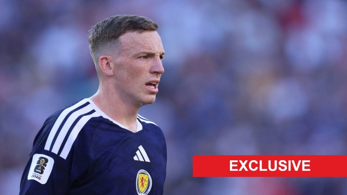 Lewis Ferguson looks on in a World Cup game.