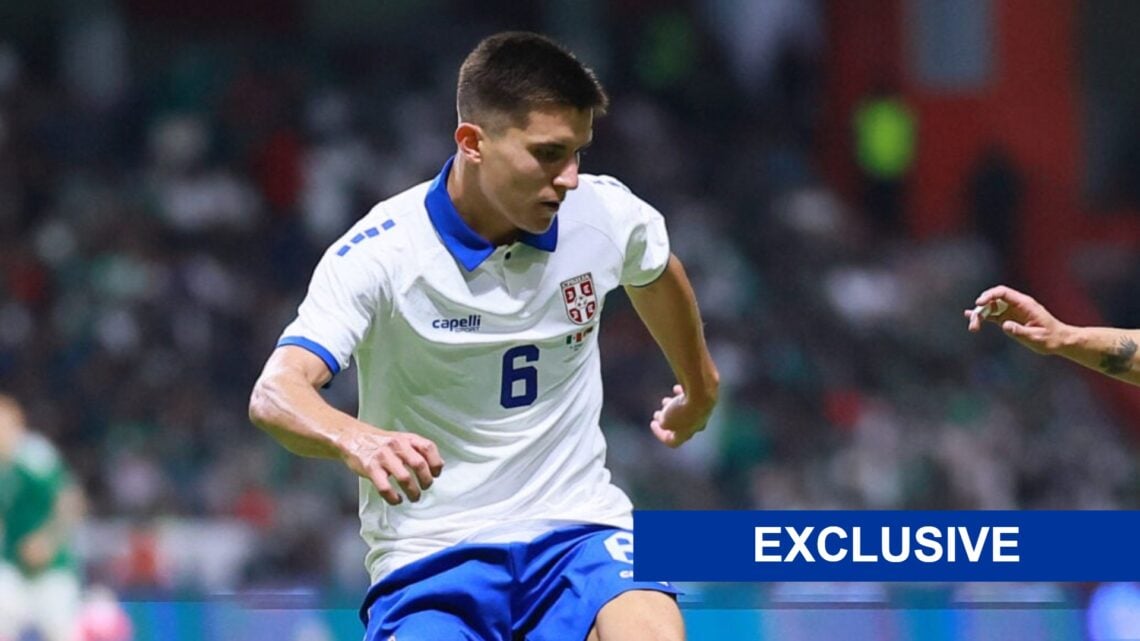 Serbia midfielder Vanja Dragojevic in action against Mexico.