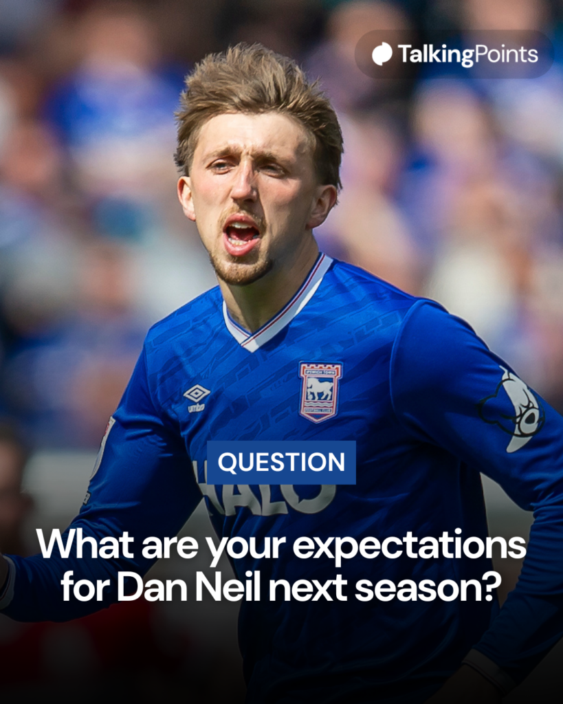 Dan Neil in action for loan club Ipswich Town during the 2025-26 season